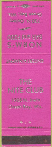 Matchbook Cover - Norm's Bar Food Green Bay WI