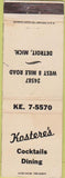 Matchbook Cover - Kostere's Restaurant Detroit MI