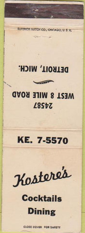 Matchbook Cover - Kostere's Restaurant Detroit MI