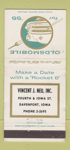 Matchbook Cover - 1955 Oldsmobile Neu Davenport IA 30 Strike