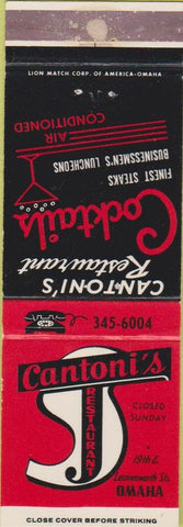 Matchbook Cover - Cantoni's Restaurant Omaha NE