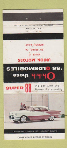 Matchbook Cover - 1956 Oldsmobile Union Motors Lewisburg PA WEAR 30 Strike