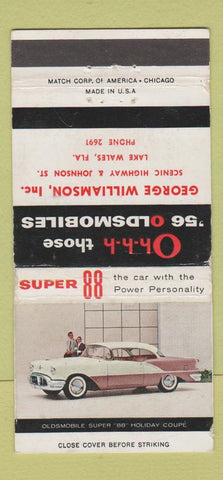 Matchbook Cover - 1956 Oldsmobile Williamson Lake Wales FL WEAR 30 Strike