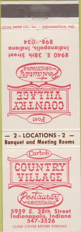 Matchbook Cover - Country Village Restaurant Indianapolis IN