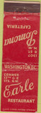 Matchbook Cover - Earle Restaruant Washington DC Federal