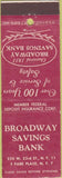 Matchbook Cover - Broadway Savings Bank New York City CREASE