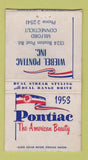 Matchbook Cover - 1953 Pontiac Wiebel Milford CT WORN BOBTAIL 30 Strike