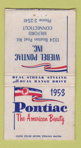 Matchbook Cover - 1953 Pontiac Wiebel Milford CT WORN BOBTAIL 30 Strike