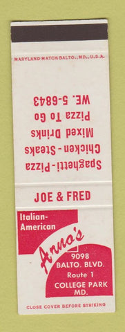 Matchbook Cover - Arno's Italian Pizza College Park MD SAMPLE