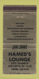 Matchbook Cover - Hamed's Lounge New Castle PA 30 Strike
