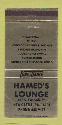 Matchbook Cover - Hamed's Lounge New Castle PA 30 Strike