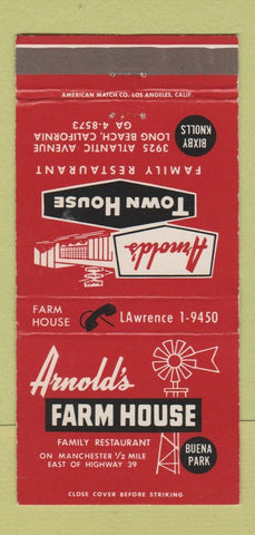 Matchbook Cover - Arnold's Farm House Town House Long Beach CA 30 Strike