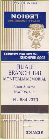 Matchbook Cover - Royal Canadian Legion - Rawdon QC