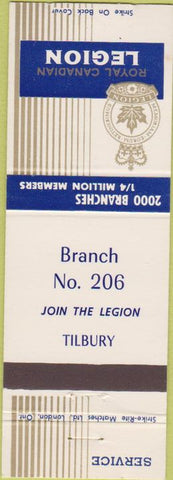 Matchbook Cover - Royal Canadian Legion - Tilbury