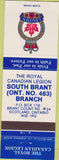 Matchbook Cover - Royal Canadian Legion - South Brant ON