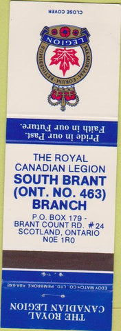 Matchbook Cover - Royal Canadian Legion - South Brant ON