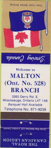 Matchbook Cover - Royal Canadian Legion - Mississauga ON