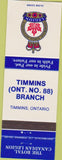 Matchbook Cover - Royal Canadian Legion - Timmins ON