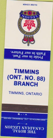 Matchbook Cover - Royal Canadian Legion - Timmins ON