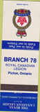 Matchbook Cover - Royal Canadian Legion - Picton ON
