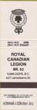 Matchbook Cover - Royal Canadian Legion - Kamloops BC