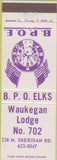 Matchbook Cover - Elks Club - Waukegan IL