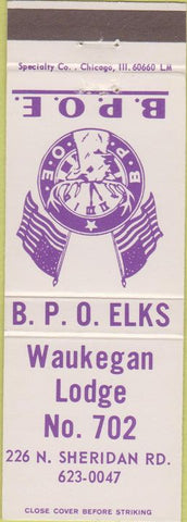 Matchbook Cover - Elks Club - Waukegan IL