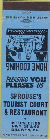 Matchbook Cover - Sprouse's Tourist Court Dillwyn VA Blue