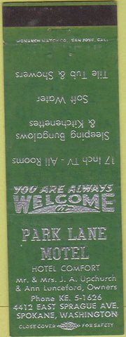 Matchbook Cover - Park Lane Motel Spokane WA