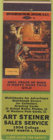 Matchbook Cover - Art Steiner Sales Fort Worth TX feeding animals