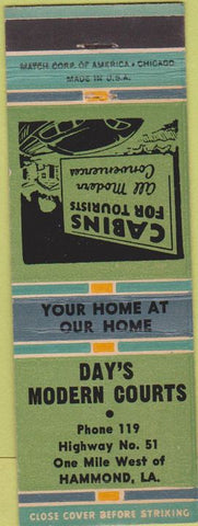 Matchbook Cover - Day's Modern Courts Hammond LA green/blue