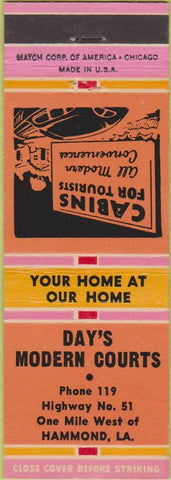 Matchbook Cover - Day's Modern Courts Hammond LA orange