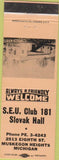 Matchbook Cover - Slovak Hall Club Muskegon Heights MI