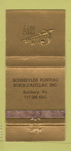 Matchbook Cover - 1977 Cadillac Schreffler Pontiac Sunbury PA Buick 30 Strike