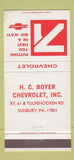 Matchbook Cover - 1971 Chevrolet HC Boyer Sunbury PA 30 Strike