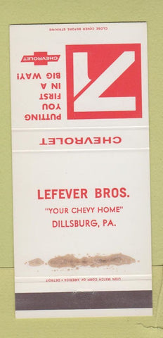 Matchbook Cover - 1971 Chevrolet Lefever Dillsburg PA WORN 30 Strike