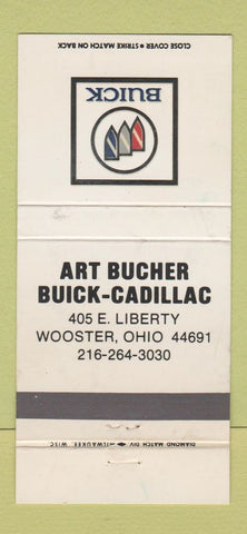 Matchbook Cover - Art Bucher Buick Cadillac Wooster OH WEAR 30 Strike