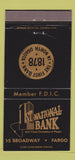 Matchbook Cover - 1st National Bank Fargo ND 30 Strike
