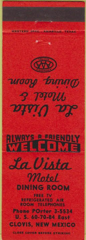 Matchbook Cover - La Vista Motel Clovis NM Red