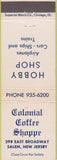 Matchbook Cover - Colonial Coffee Salem NJ slot cars model trains