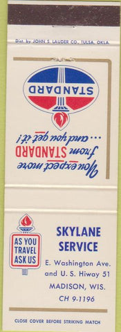 Matchbook Cover - Skylane Standard oil gas Madison WI