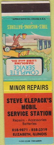Matchbook Cover - Klepack's Mobil oil gas Elizabeth IL