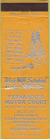 Matchbook Cover - Fernando's Motor Court Biddeford ME yellow