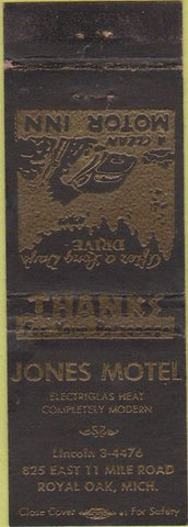 Matchbook Cover - Jones Motel Royal Oak MI