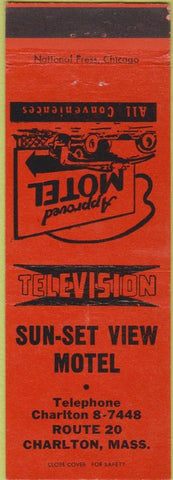 Matchbook Cover - Sun Set View Motel Charlton MA orange