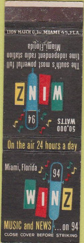 Matchbook Cover - WINZ Radio Miami FL Winston Cigarettes