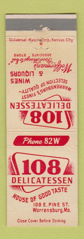 Matchbook Cover - 108 Deli Warrensburg MO