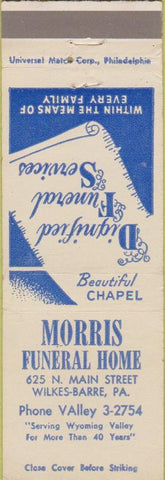 Matchbook Cover - Morris Funeral Home Wilkes Barre PA