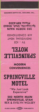 Matchbook Cover - Springville Motel UT pink