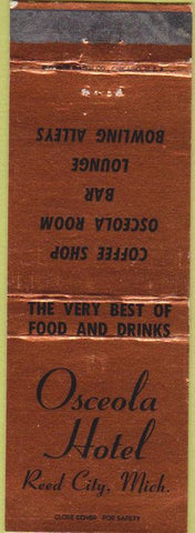 Matchbook Cover - Osceola Hotel Reed City MI bowling